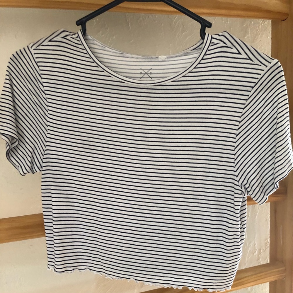 Blue and white striped crop top